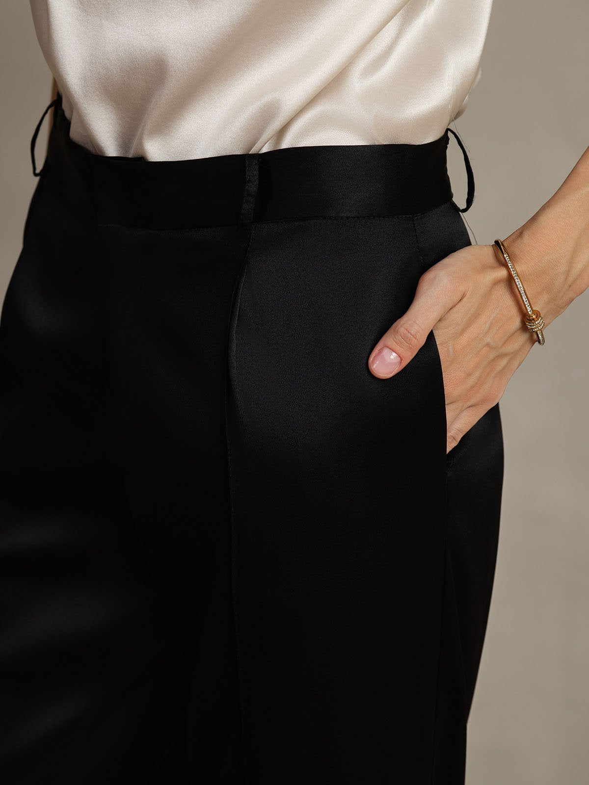 [Svart] SilkSilky-SE 19Momme Silke Womens Pants 004
