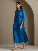 [Kungsblått] SilkSilky-SE 3/4 Sleeve Round Neck Klänning 006