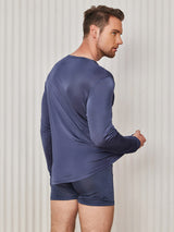 [Mörkblå] SilkSilky-SE Long Sleeve Round Neck Herr T-Shirt 002
