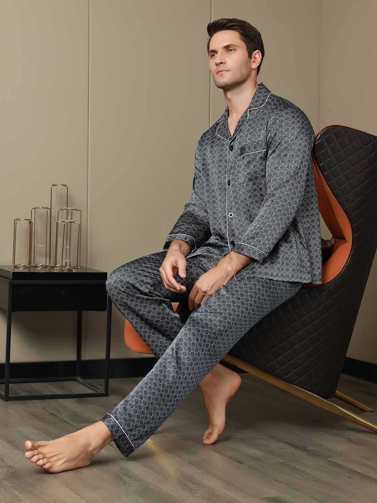 [Marin Ginkgo] SilkSilky-SE 19Momme Rent Silke Mens Pajamas 003