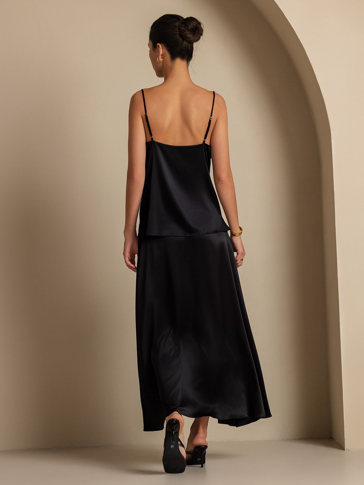 [Svart] SilkSilky-SE 19Momme Damkjol 003