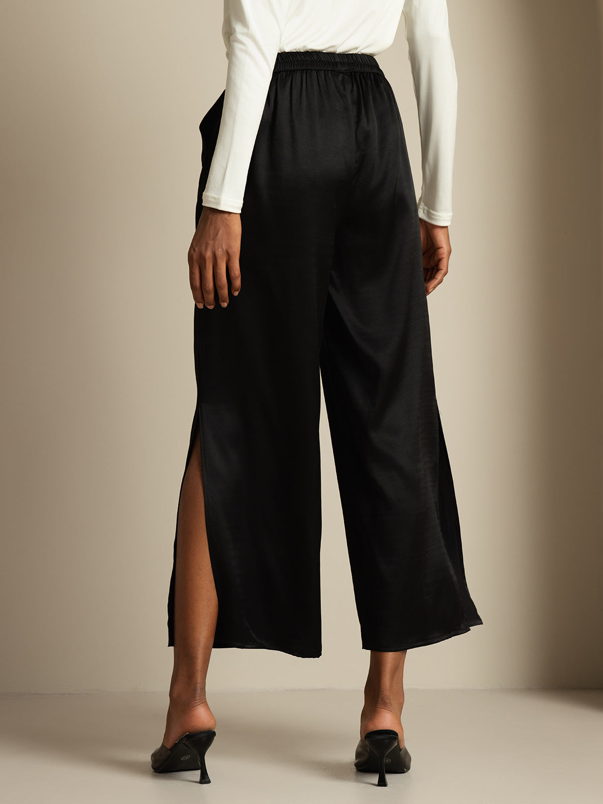 [Svart] SilkSilky-SE 19Momme Silke Womens Pants 002