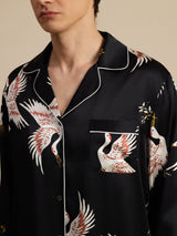 [Svart] SilkSilky-SE Long Sleeve Lapel Collar Herr Pyjama 005