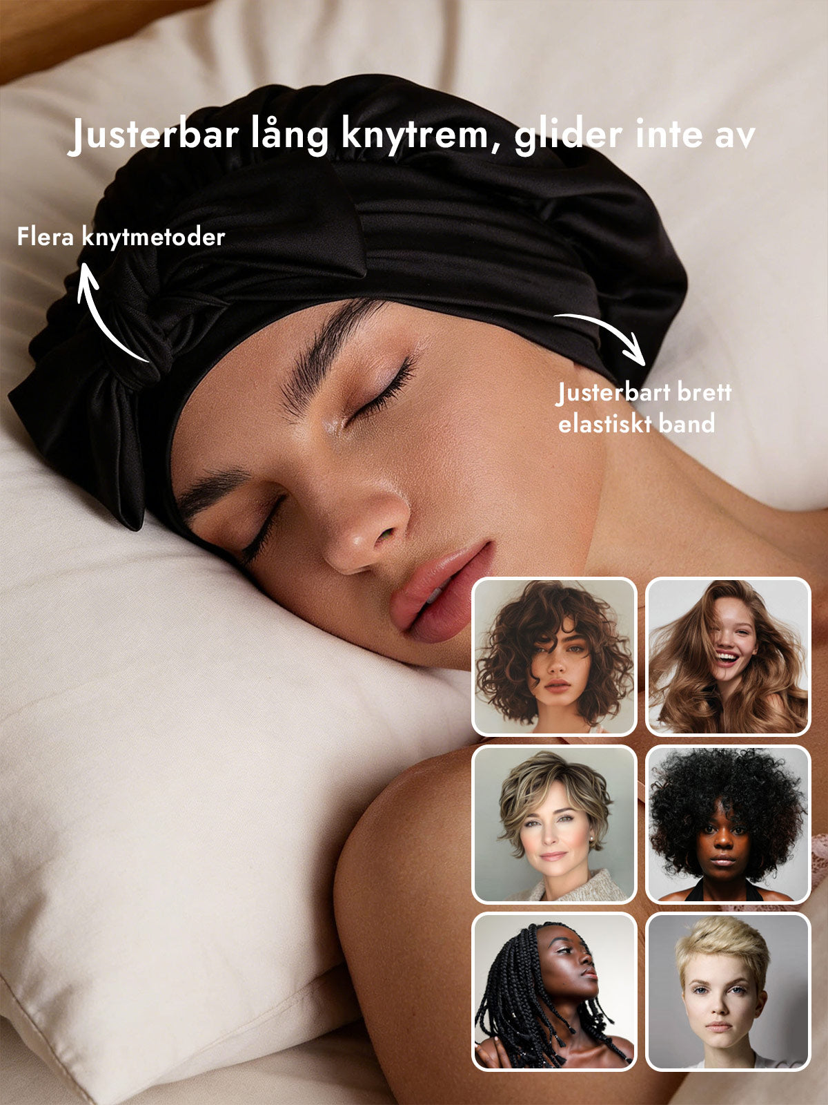 [Svart] SilkSilky-SE Rent Silke Sleep Cap 004