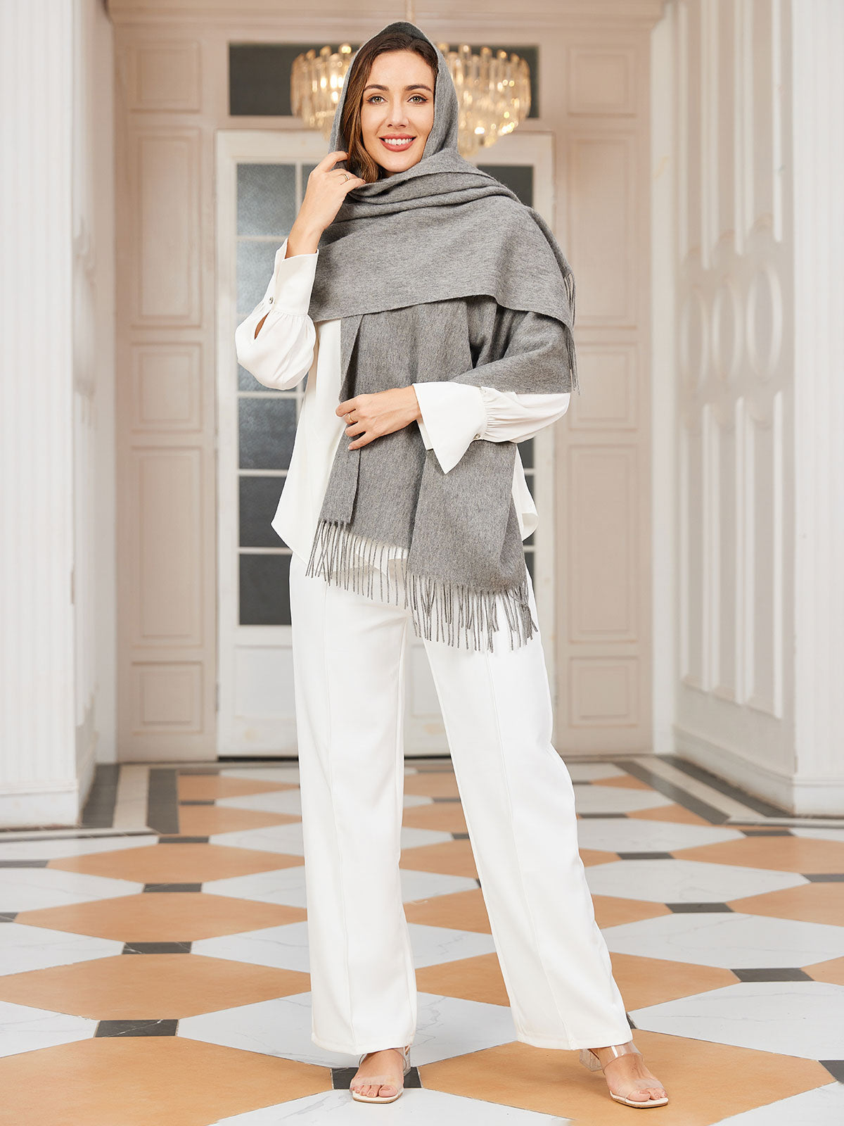 [Grå] SilkSilky-SE Ull Scarf 002