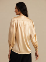 [Champagne] SilkSilky-SE 19Momme Long Sleeve Round Neck Blus 002