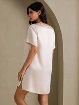 [Beige] SilkSilky-SE Half Sleeve V Neck Nattlinne 002