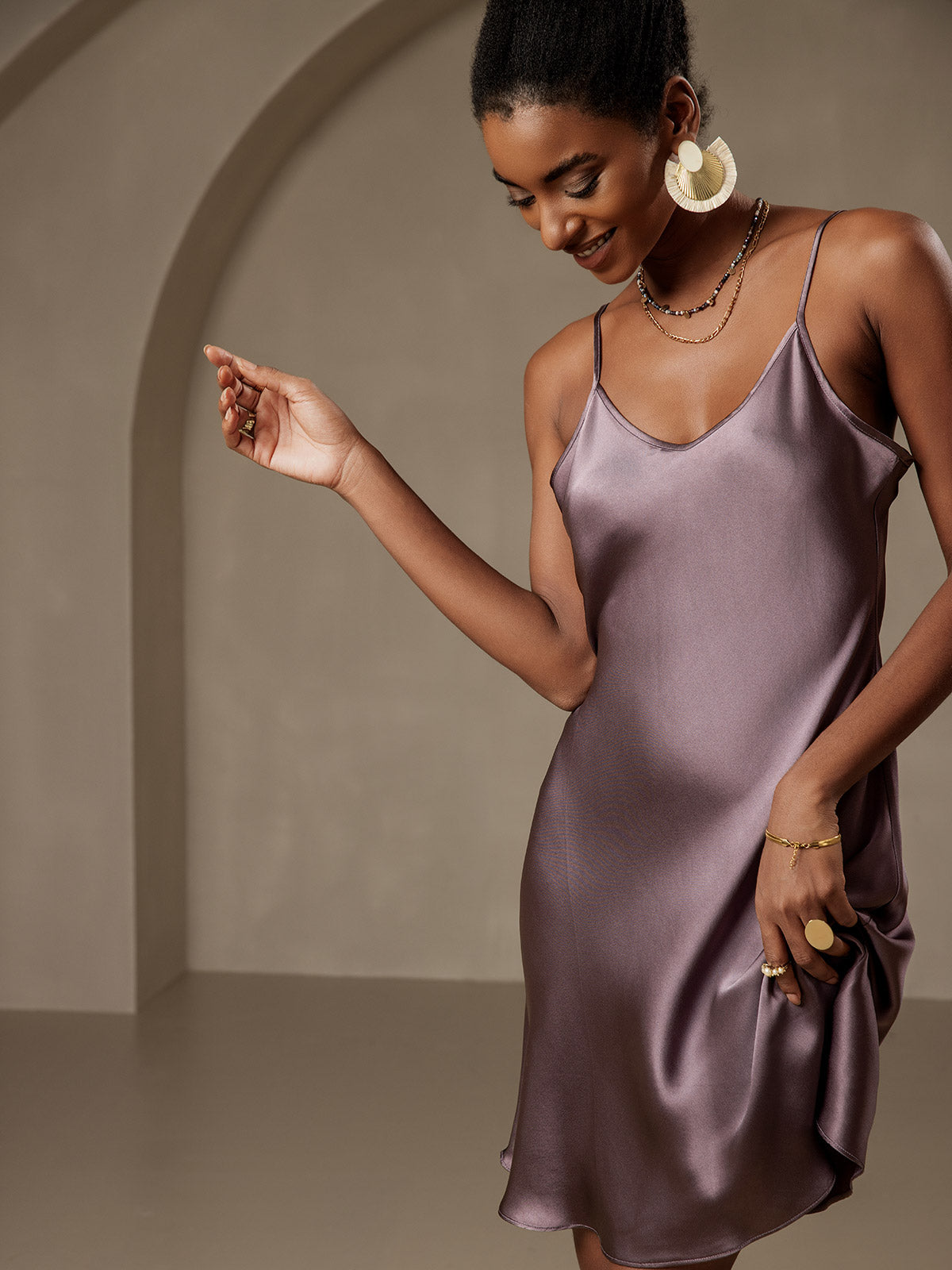 [Lila Grå] SilkSilky-SE Rent Silke Dress 003,