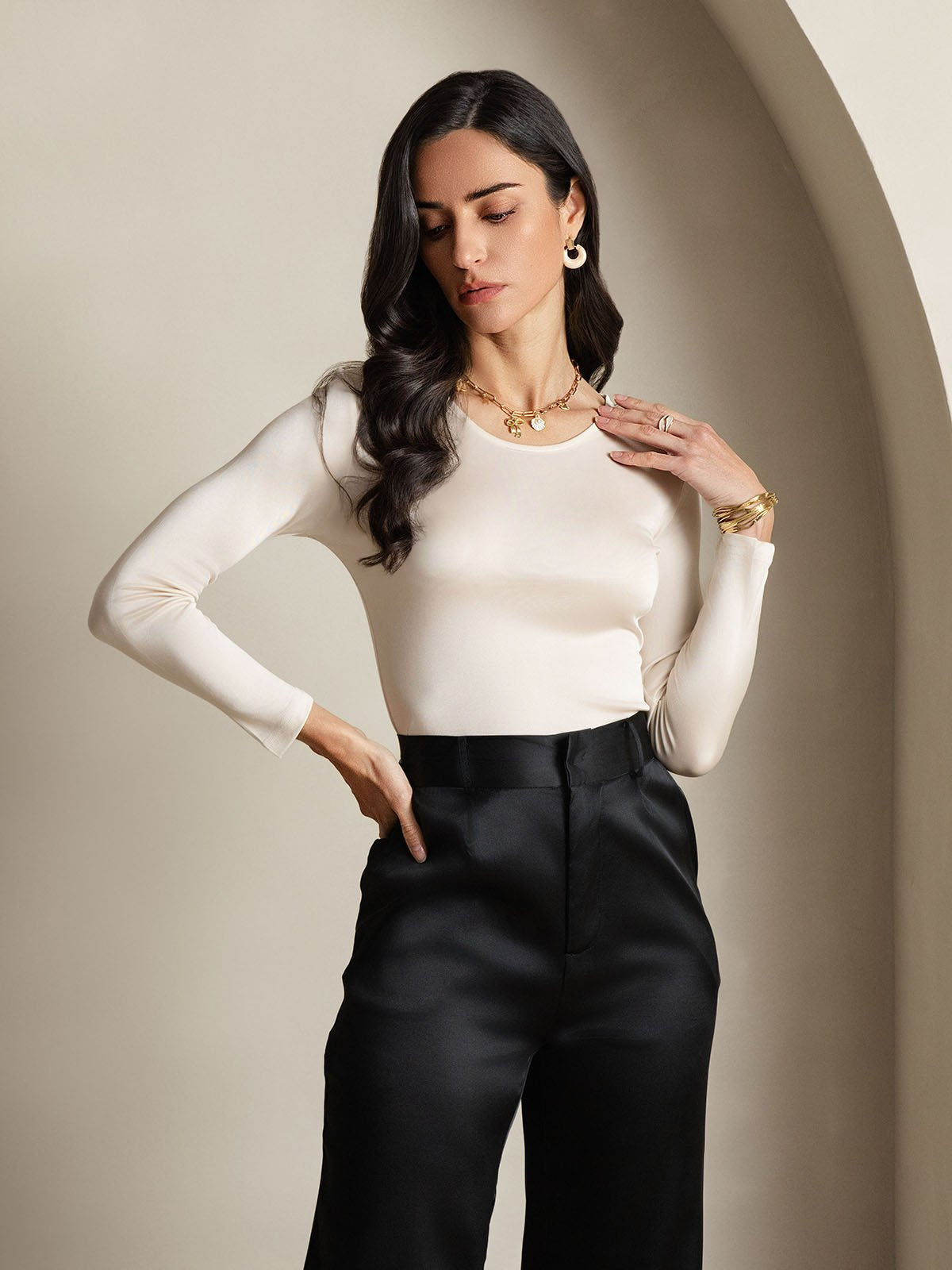 [Beige] SilkSilky-SE Silke Womens T-Shirt 003