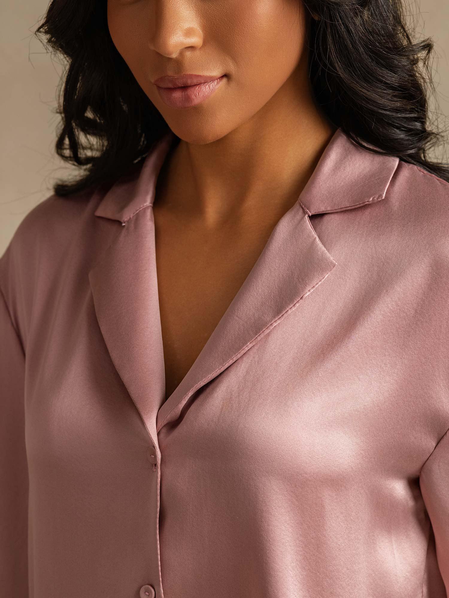 [Persikohud] SilkSilky-SE 19Momme Rent Silke Krage Dam Pyjama 004,