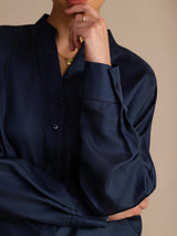 [Mörkblå] SilkSilky-SE Long Sleeve Blouse 005