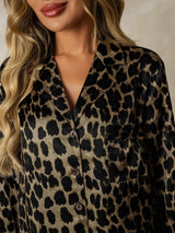 [Leopard] SilkSilky-SE Lång Ärm Notchkrage Dam Sömnskjorta 005