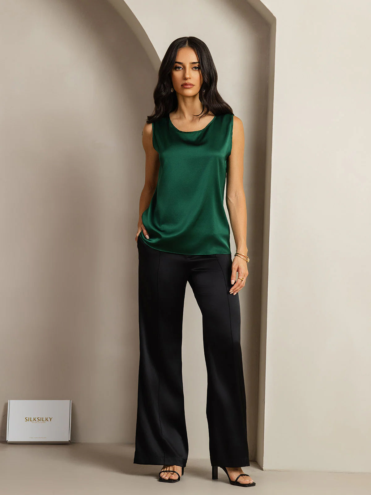 [Mörkgrön] SilkSilky-SE 19Momme Silke Camisoles 008,