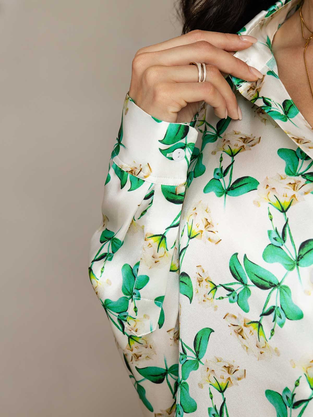 [Grön Blommor] SilkSilky-SE 19Momme Silke Krage Women''s Outfit Sets 005