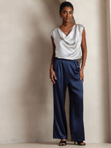 [Ljusgrå] SilkSilky-SE Cap Sleeve Cowl Neck Dam T-Shirt 005