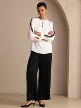 [Vit] SilkSilky-SE Long Sleeve Keyhole Neck Damblusar 007