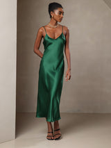 [Grön] SilkSilky-SE Spaghetti Strap V Neck Klänning 005