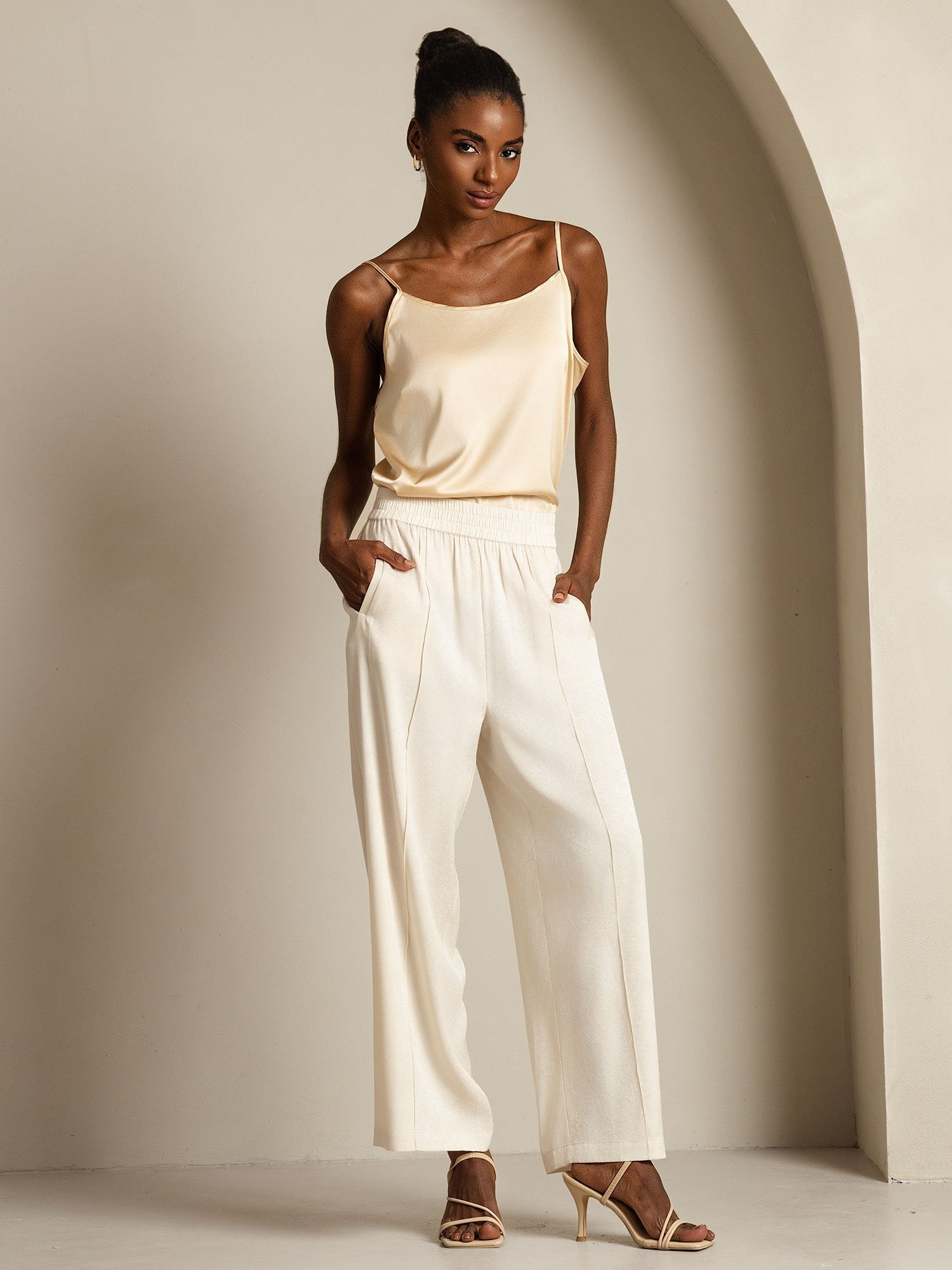 [Beige] SilkSilky-SE 22Momme Silke Womens Pants 008