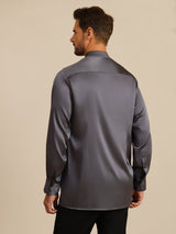 [Mörkgrå] SilkSilky-SE Long Sleeve Stand Collar Herrskjorta 002