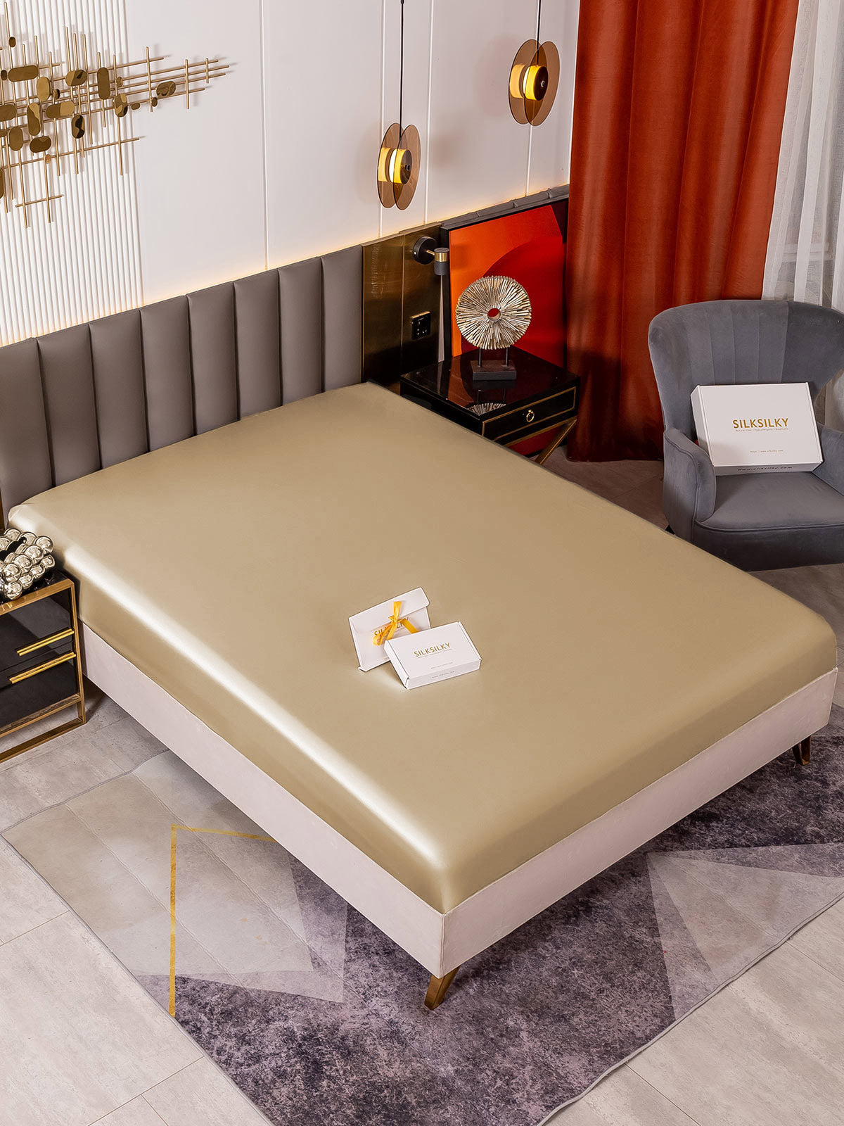 [Beige] SilkSilky-SE 22Momme Rent Silke Sheet 002,