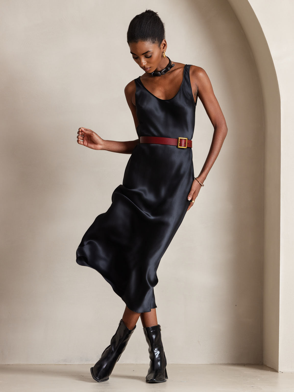 [Svart] SilkSilky-SE Rent Silke Dress 004