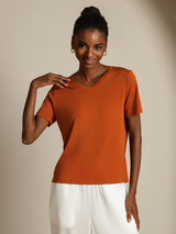 [Orange] SilkSilky-SE Short Sleeve V Neck Dam T-Shirt 008