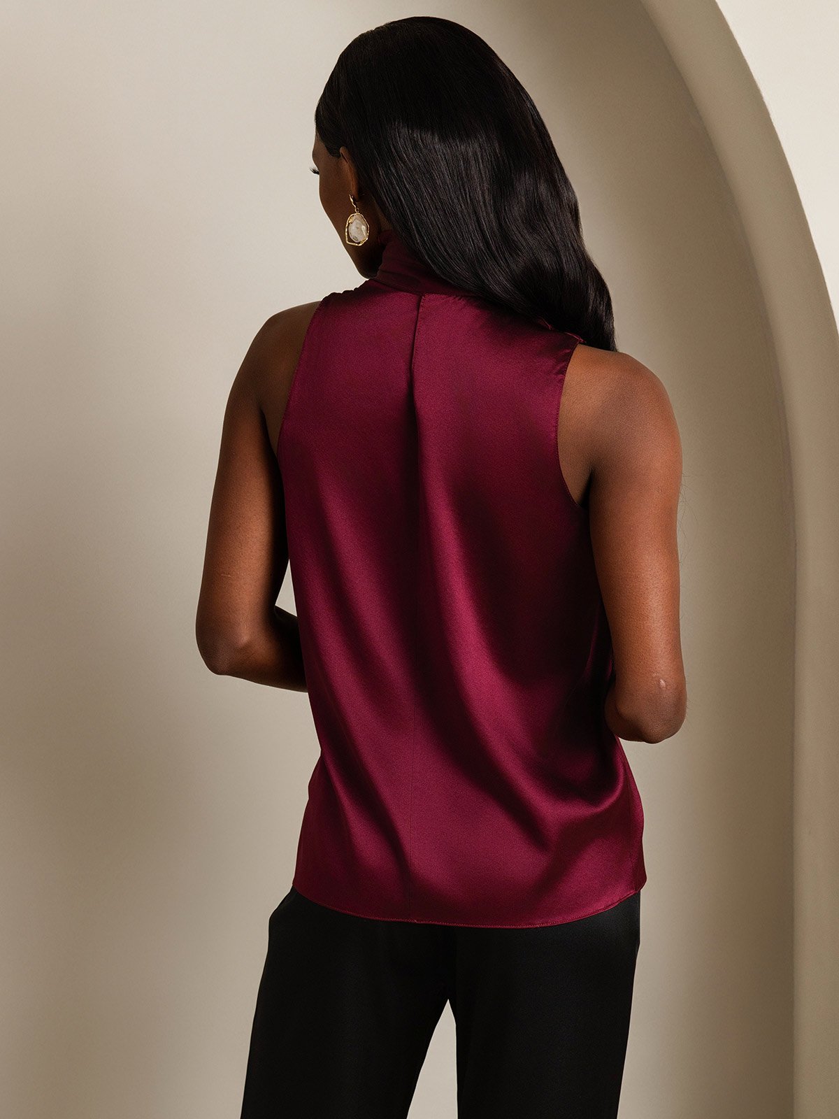 SilkSilky-SE 19Momme Silke Binda Hals Damskjorta Mörkröd 002