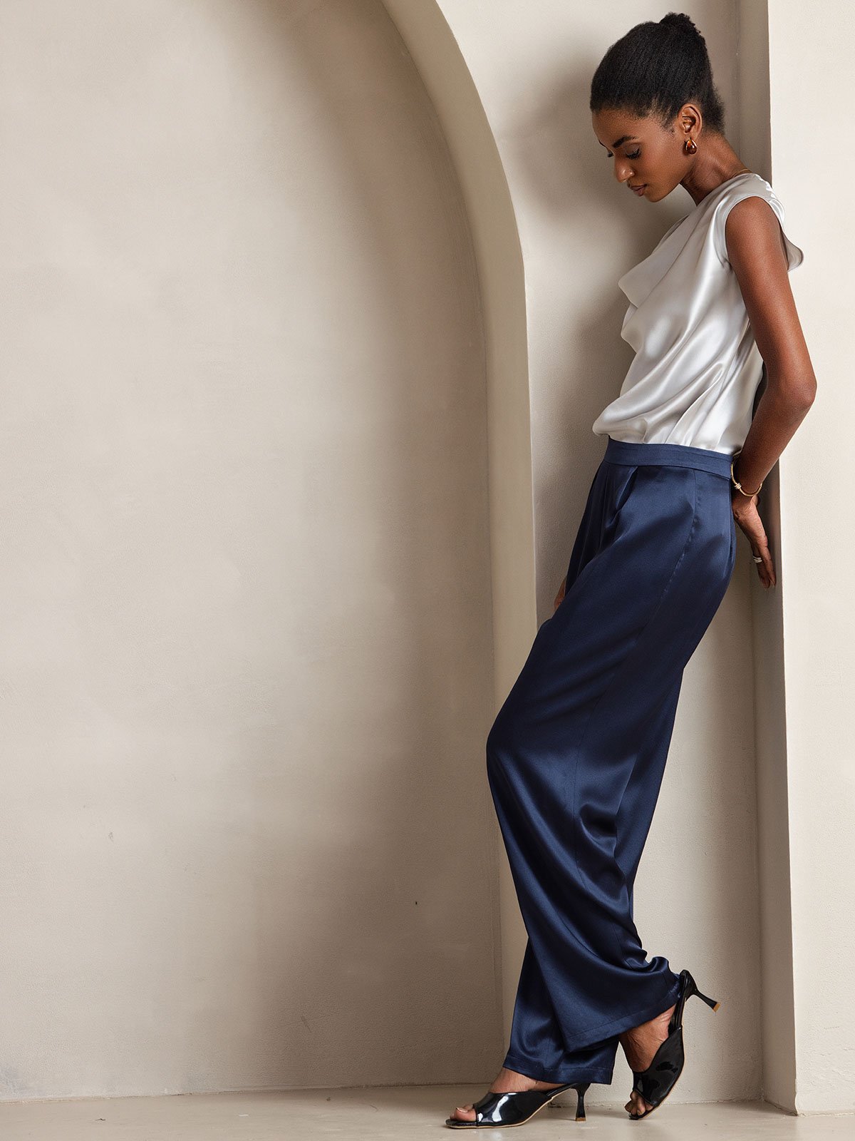 [Mörkblå] SilkSilky-SE 19Momme Silke Womens Pants 007