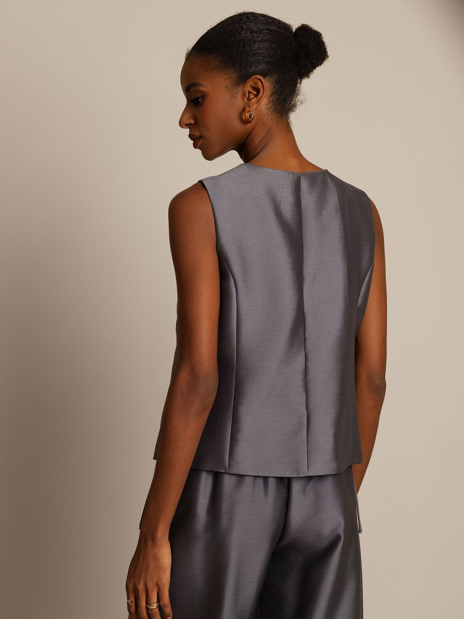 [Grå] SilkSilky-SE 32Momme Silk-Wool Blend Womens Vest 002,