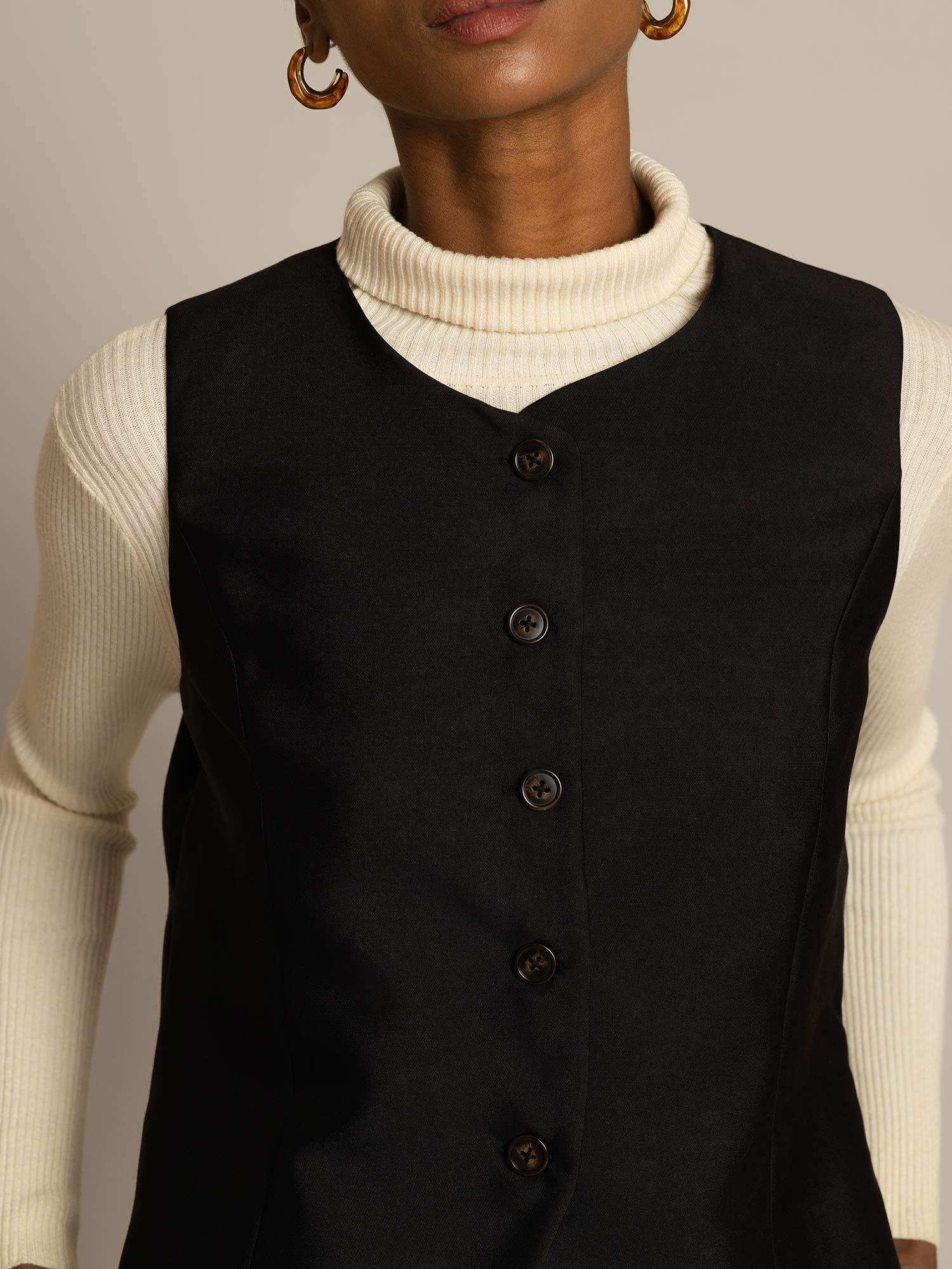 [Svart] SilkSilky-SE 32Momme Silk-Wool Blend Womens Vest 003,