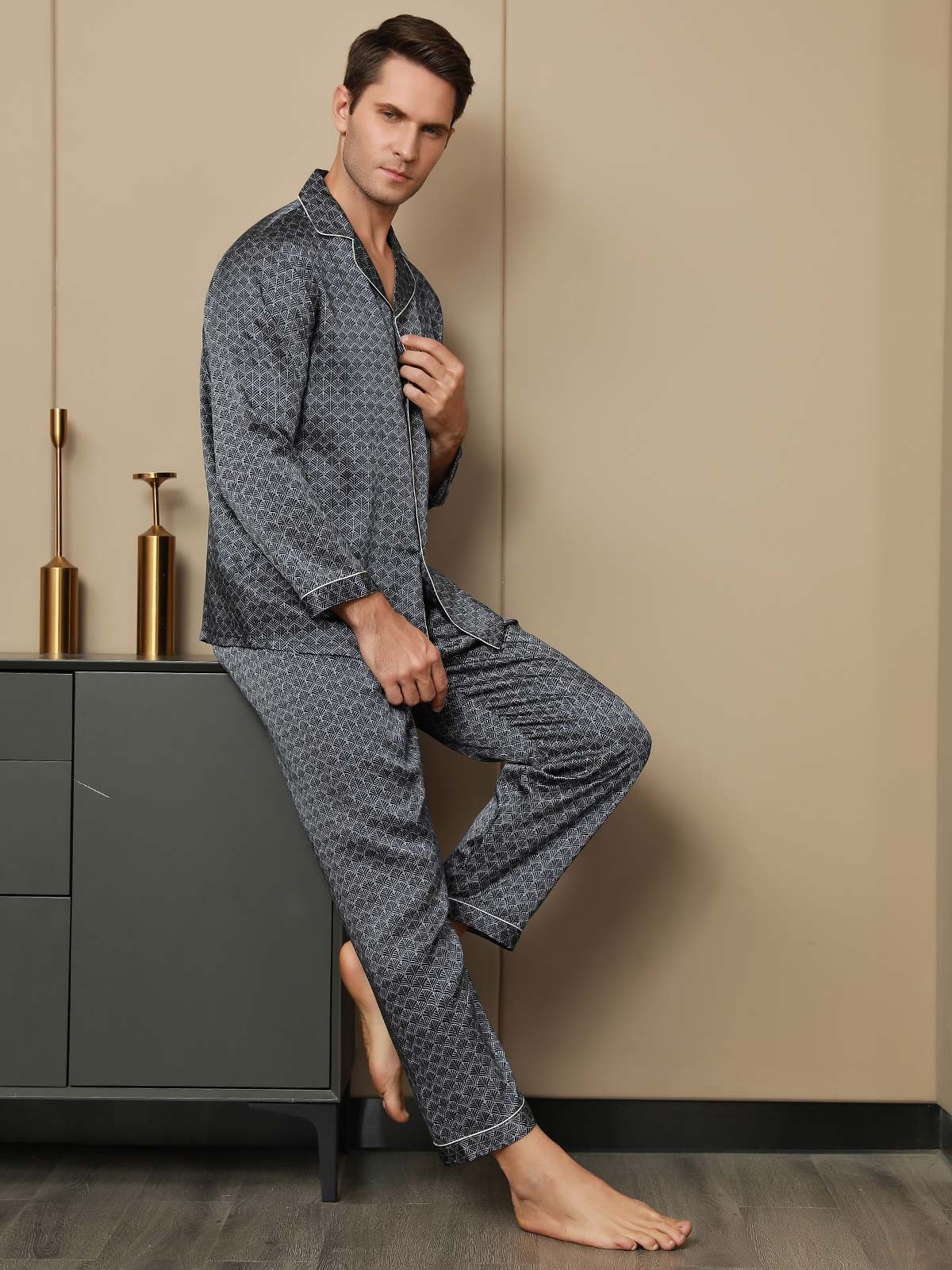 [Marin Ginkgo] SilkSilky-SE 19Momme Rent Silke Mens Pajamas 005