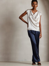 [Ljusgrå] SilkSilky-SE Cap Sleeve Cowl Neck Dam T-Shirt 003