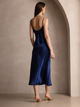 [Mörkblå] SilkSilky-SE Spaghetti Strap V Neck Klänning 002