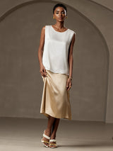 [Vit] SilkSilky-SE Sleeveless Round Neck Cami Toppar 005