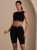 [Svart] SilkSilky-SE Sleeveless Crew Neck Women's Outfit Sets 004