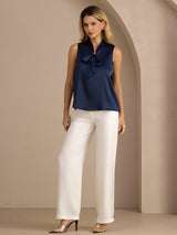 [Mörkblå] SilkSilky-SE Sleeveless Tie Neck Cami Toppar 008