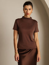 [Kaffe] SilkSilky-SE 100% Silk Jersey Short Sleeve Mock Neck Dam T-Shirt 003