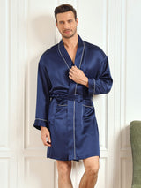 [Mörkblå] SilkSilky-SE Rent Silke 3/4 Ärm Mens Robe 001