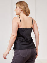 [Svart] SilkSilky-SE Spaghetti Rem V Ringning Plus Storlek Cami Toppar 002