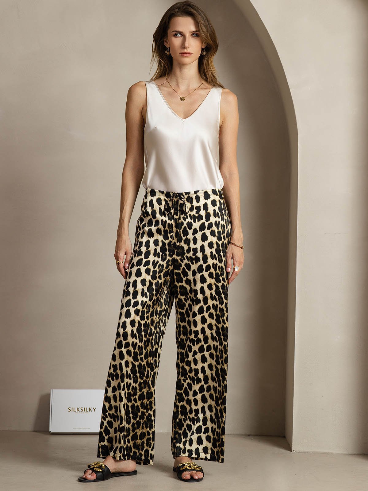 [Leopard] SilkSilky-SE 19Momme Silke Womens Pants 006