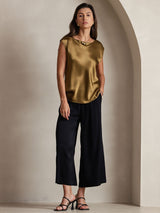 [Brun] SilkSilky-SE Cap Sleeve Round Neck Dam T-Shirt 004