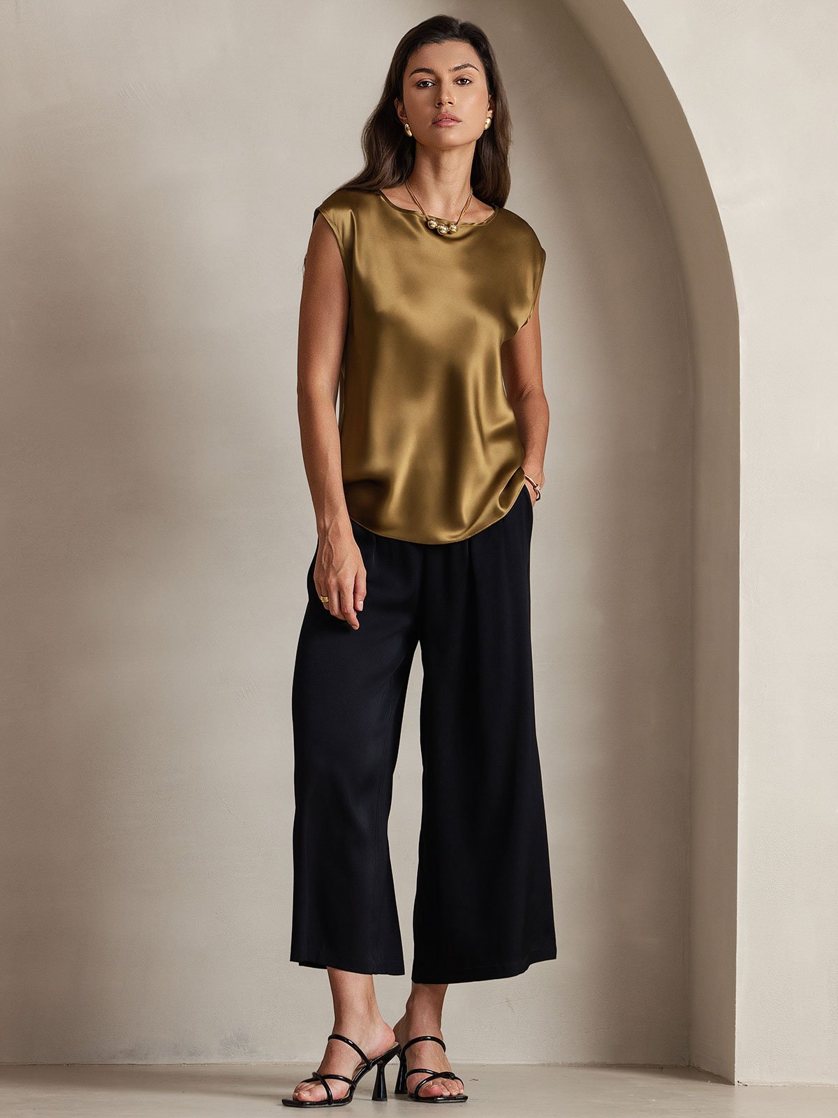 [Brun] SilkSilky-SE 19Momme Silke Womens T-Shirt 004