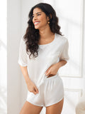 SilkSilky SE Rent Silke Kort Ärm Round Neck Dam Pyjama Vit 004