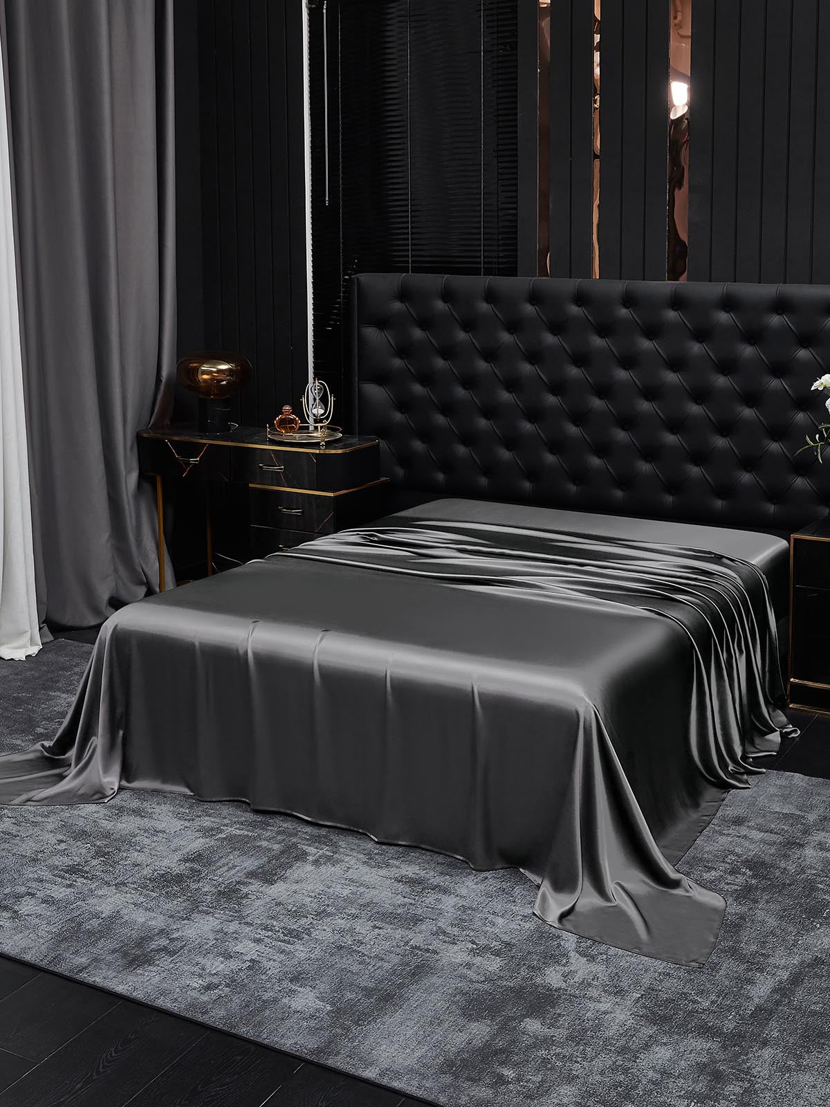 [Mörkgrå] SilkSilky-SE 19Momme Rent Silke Sheet 001