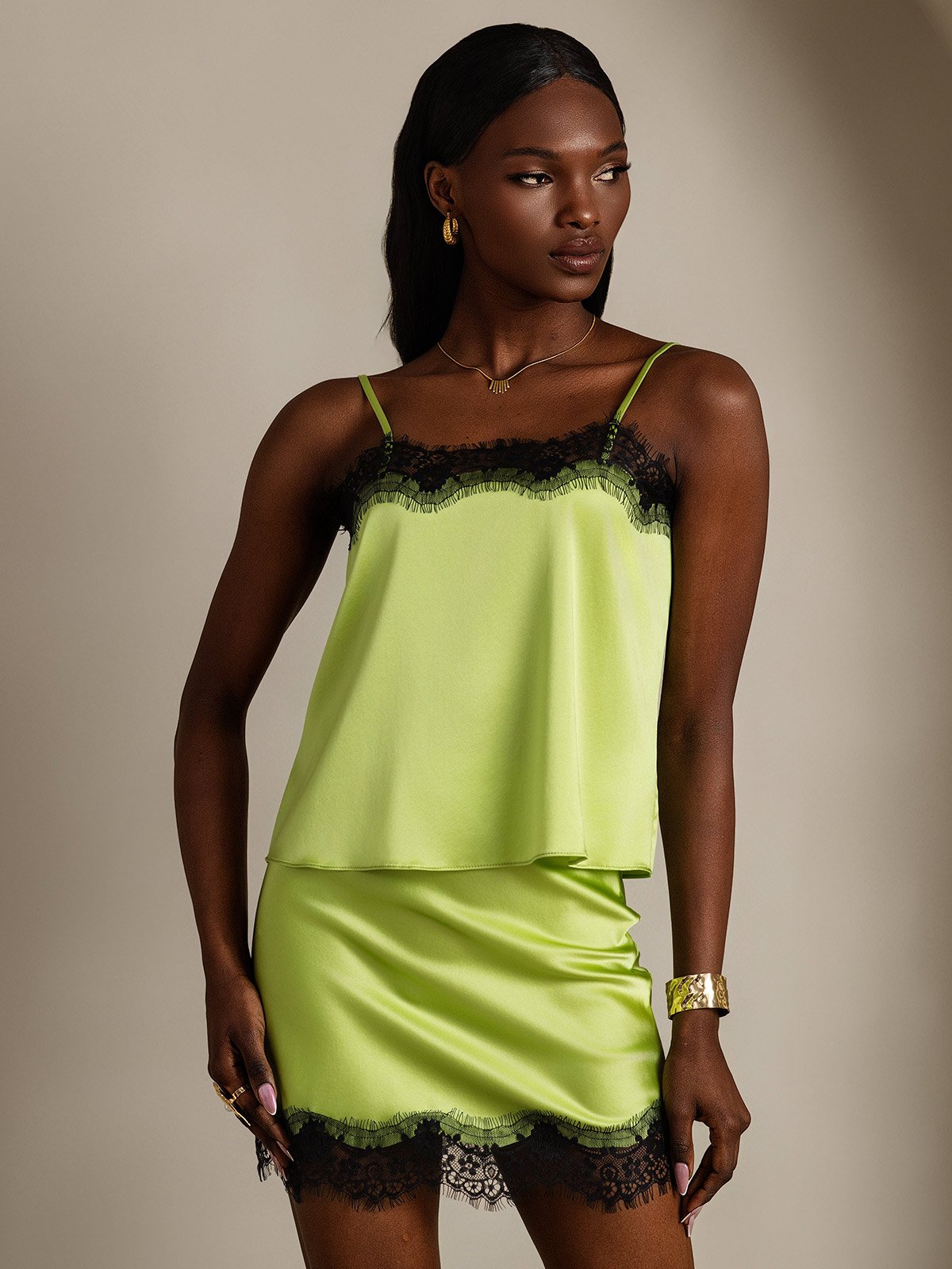 SilkSilky-SE 19Momme Silke Camisole Set Mintgrön 001