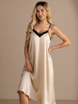 [Risbeige] SilkSilky-SE Spaghetti Strap V Neck Nattlinne 006