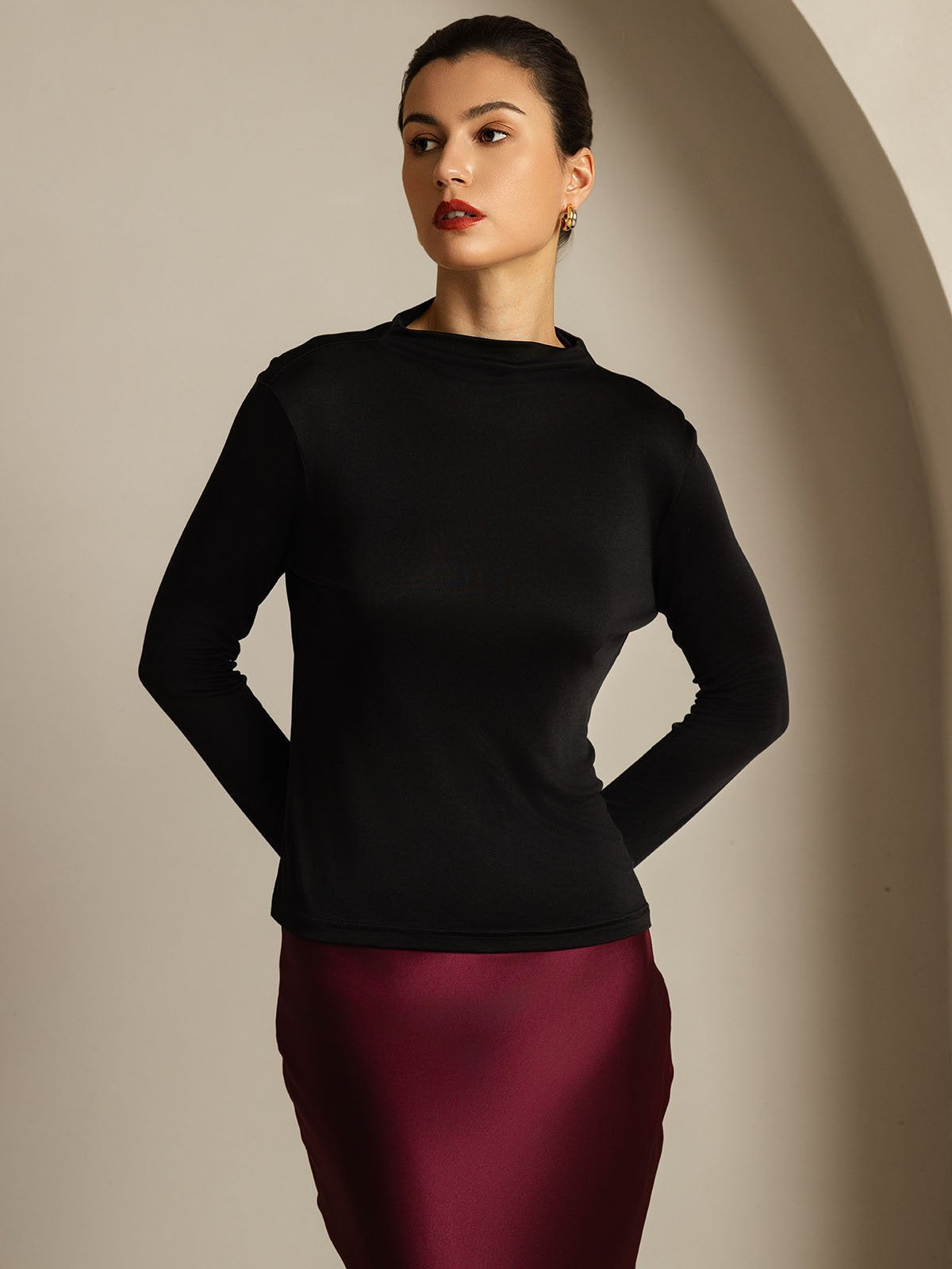 [Svart] SilkSilky-SE Rent Silke Womens T-Shirt 008