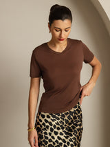 [Kaffe] SilkSilky-SE Short Sleeve V Neck Dam T-Shirt 003
