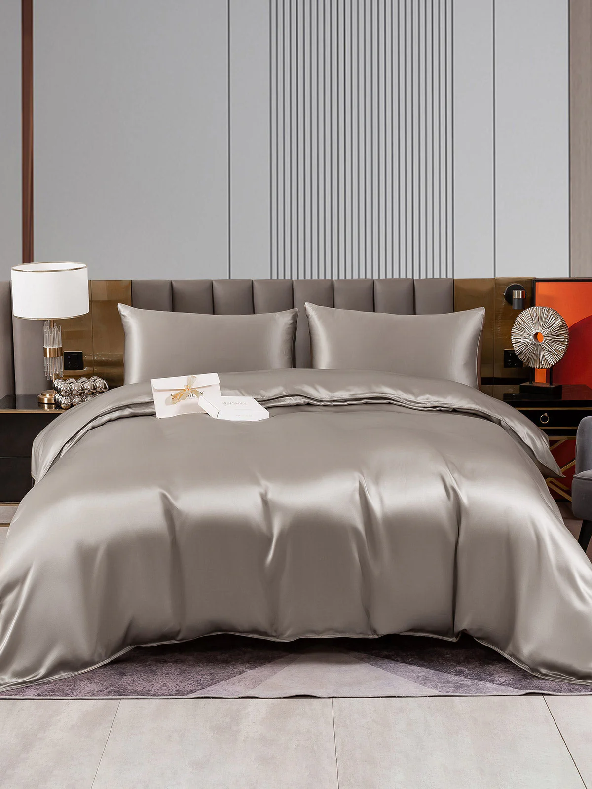 [Grå] SilkSilky-SE 22Momme Rent Silke Bedding Set 001,