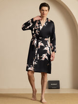 [Svart] SilkSilky-SE 19Momme Mens Robe 003